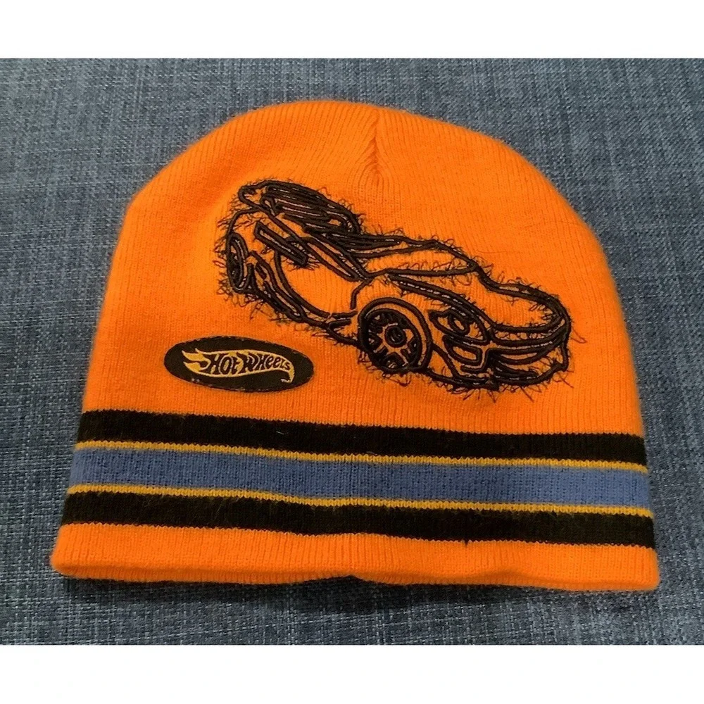 Hot Wheels Racing Club Beanie Winter Hat Blue Red Boys Knit Mattel
